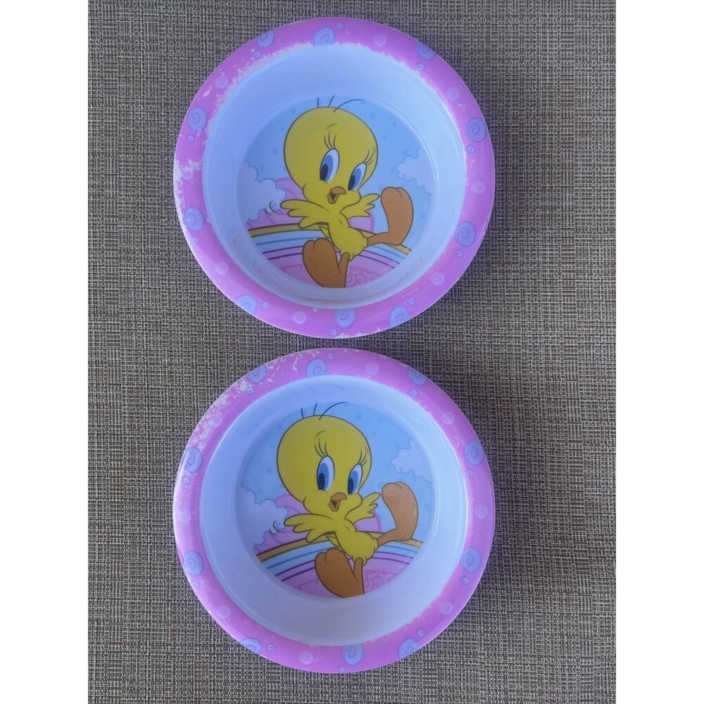 TWEETY BIRD Vintage Melamine Child's Plastic Cereal Bowl 1980s Lot Of 2